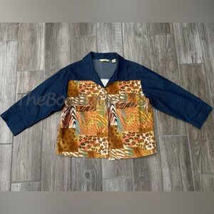 Bechamel Women’s Denim Animal Print Color Block 3/4 sleeve Button up Jacket/Top